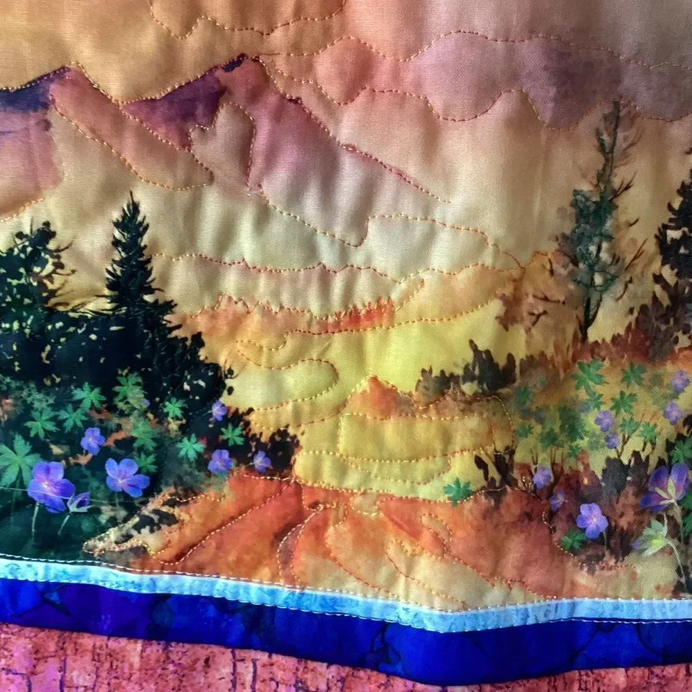 NWT. Hand Crafted Colorful Landscape Quilted Wall Hanging